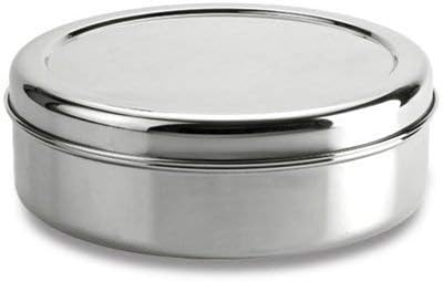 Round stainless steel masala box with steel lid and small spice bowls – photo 5