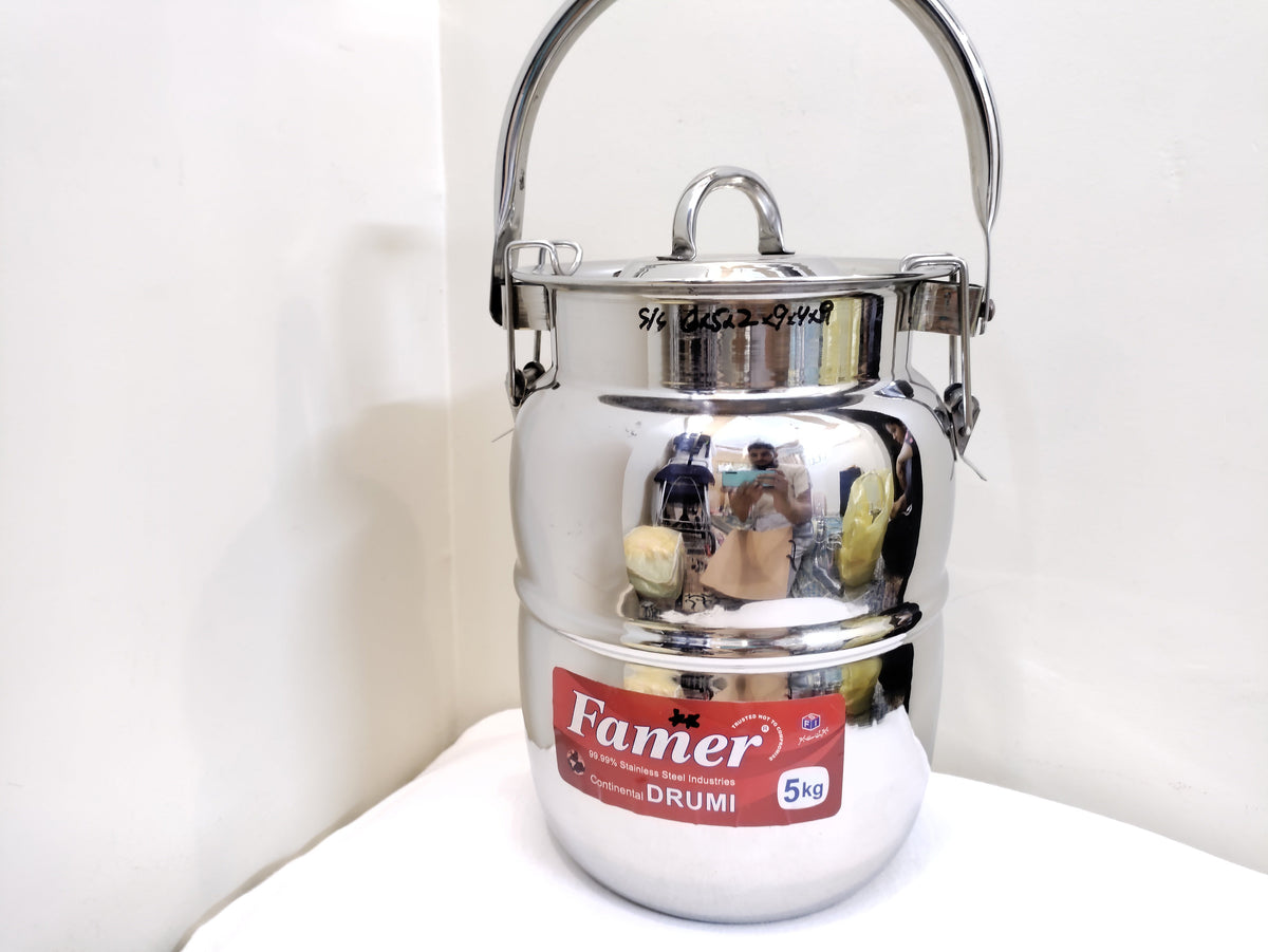 Heavy stainless steel storage drum with lockable lid and overhead handle – photo 11
