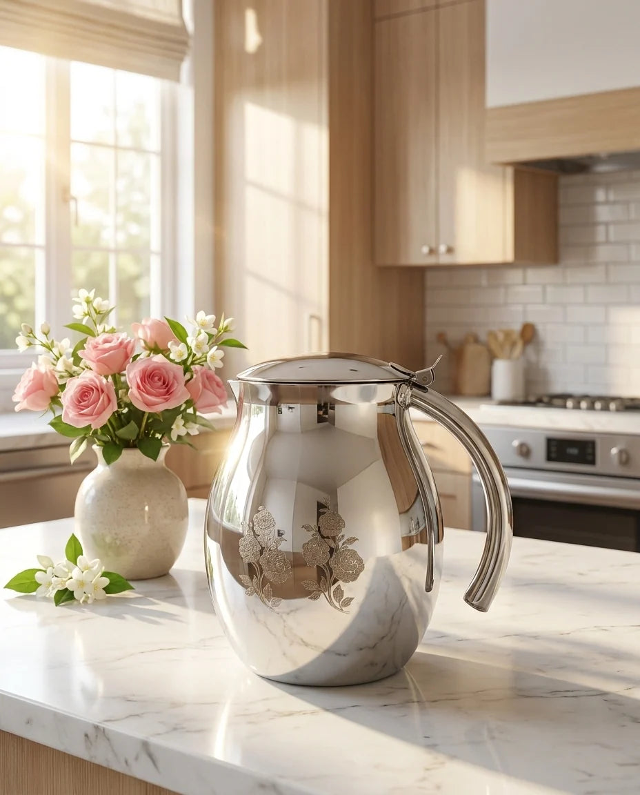 Apple shape steel water set with jug and 6 glasses