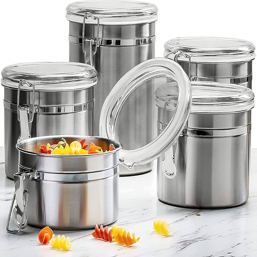 Lockable 4 piece stainless steel canister jar set with acrylic lids – photo 4