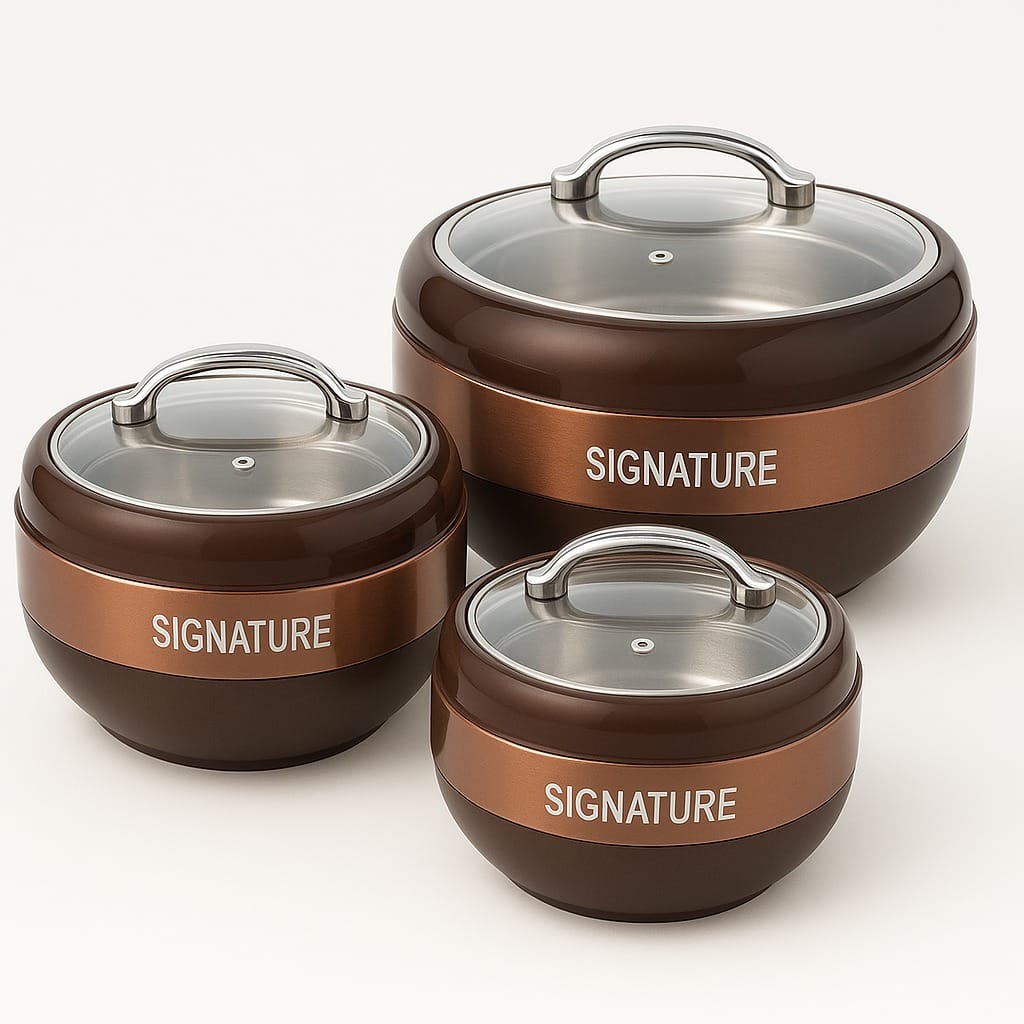 Signature stainless steel hotpot set of 3 with glass lid - view 3