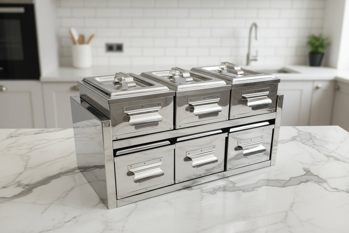 Stainless steel spice rack set with 6 compartments and lids | Saify Homes