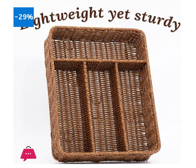 4 compartment woven rattan spoon and utensil holder | Saify Homes
