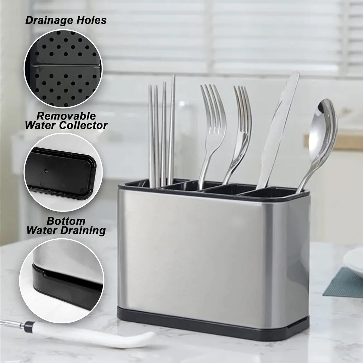 Stainless steel ventilated cutlery holder utensil organizer – photo 4