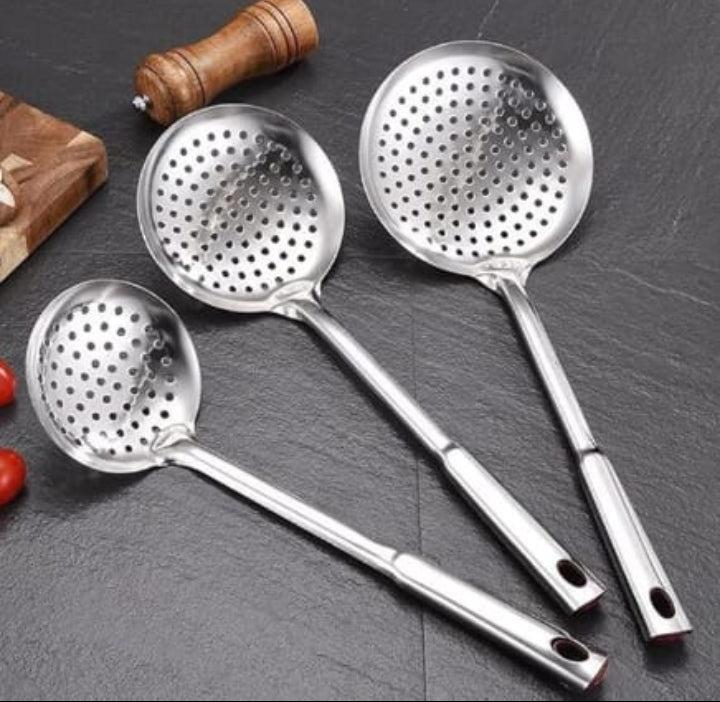 Stainless steel perforated skimmer spoon jhara with long handle | Saify Homes