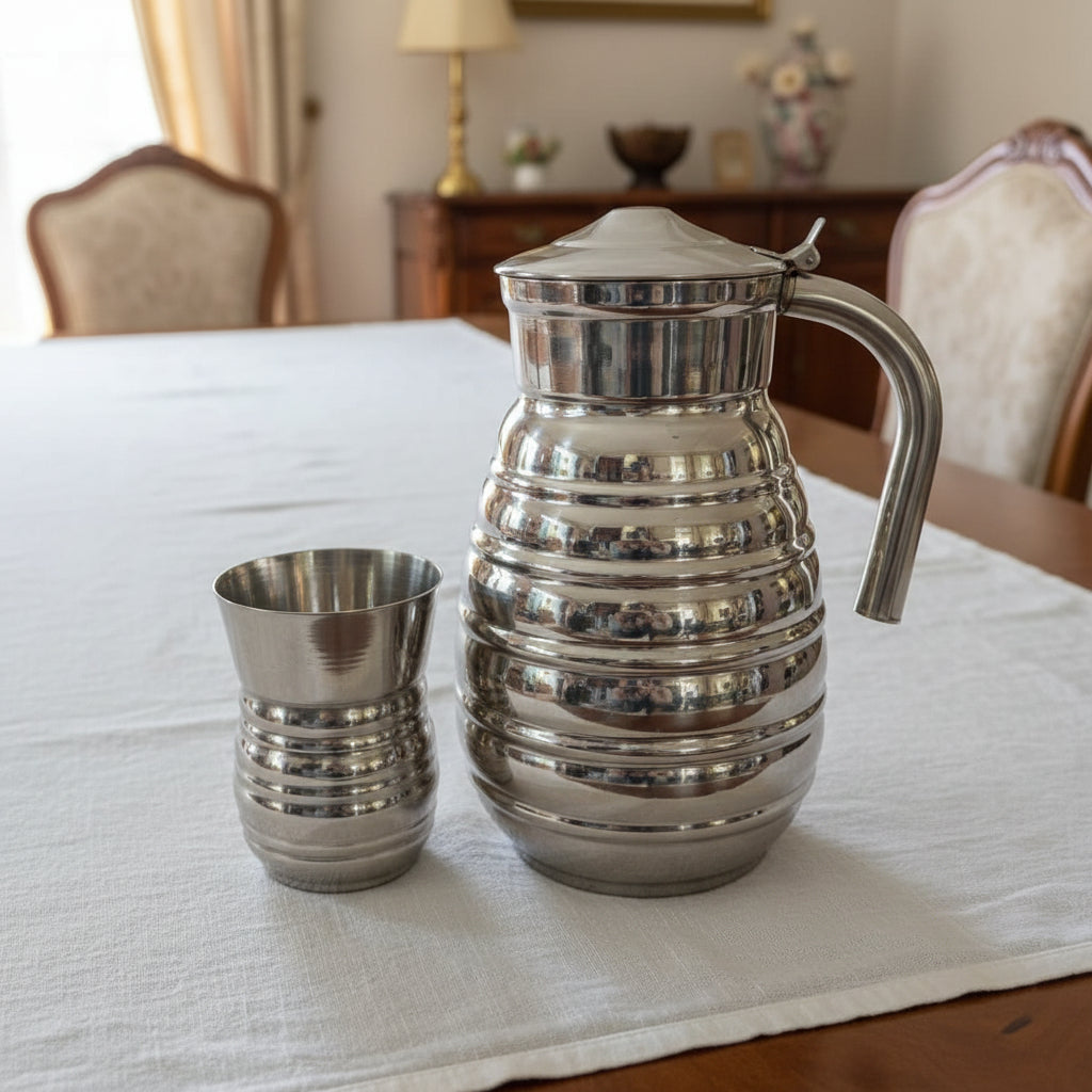 Core design stainless steel jug glass set - product photo | Saify Homes Pakistan