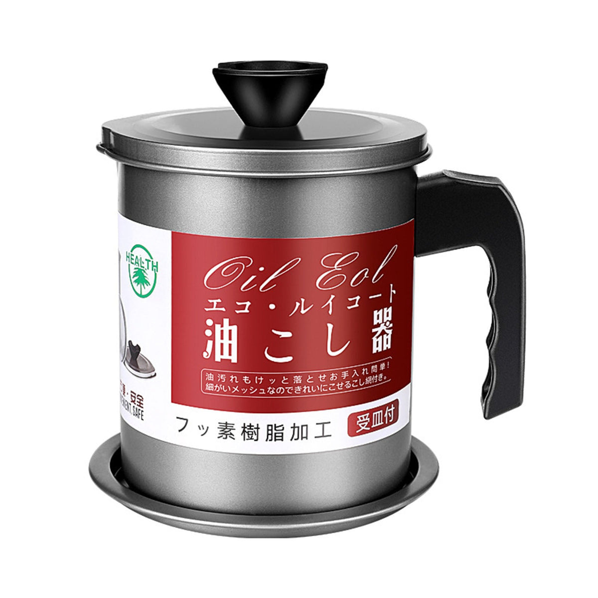 Stainless steel oil filter pot with fine mesh strainer and spout – photo 3
