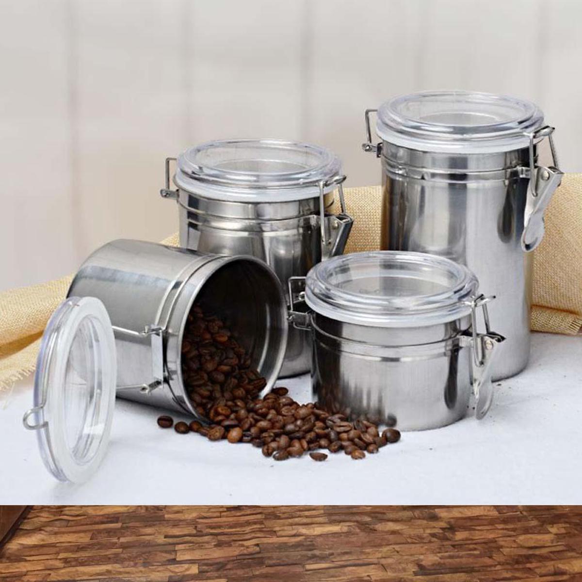 Lockable 4 piece stainless steel canister jar set with acrylic lids | Saify Homes
