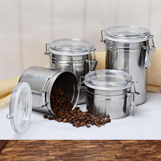 Lockable 4 piece stainless steel canister jar set with acrylic lids | Saify Homes