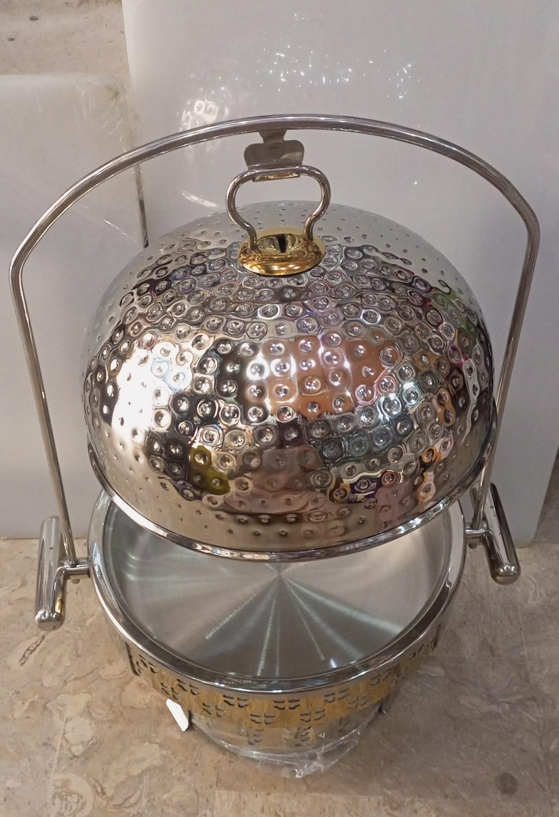 hammered dome lid chafing dish with hanging lid stand - view 2