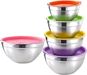 5 piece stainless steel airtight bowl set with multicolour lids | Saify Homes