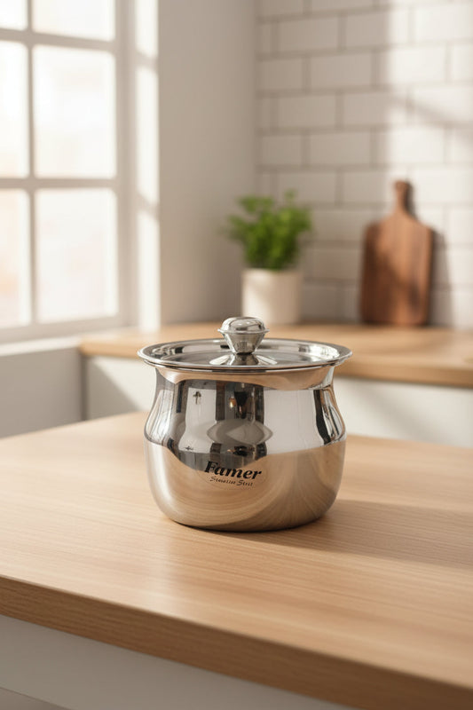 Stainless steel ghee pot with lid in 250g and 500g | Saify Homes