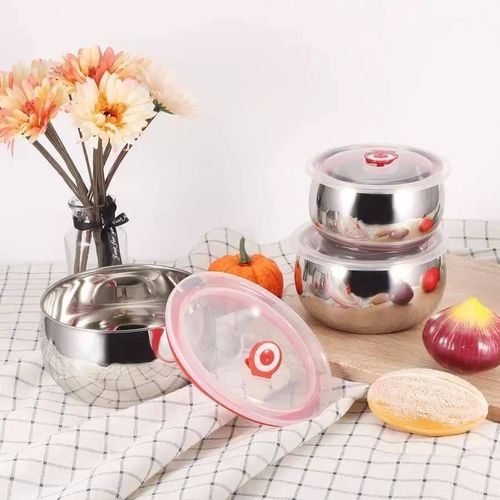 3 piece airtight stainless steel food storage bowl set | Saify Homes