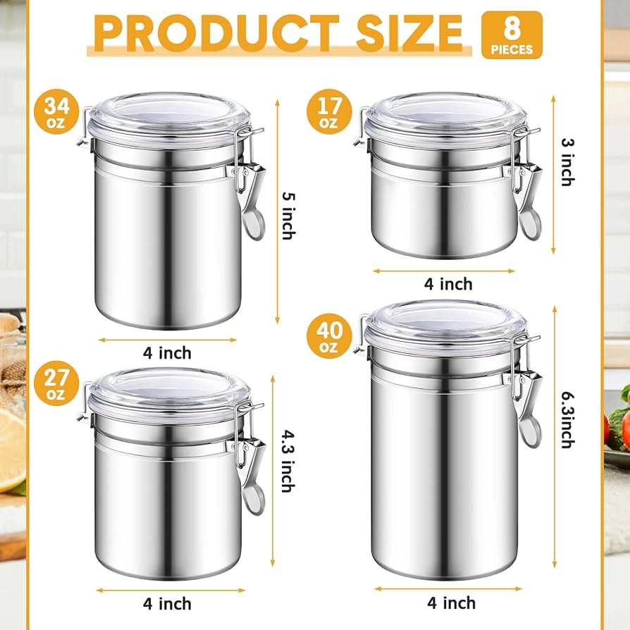 Lockable 4 piece stainless steel canister jar set with acrylic lids – photo 3