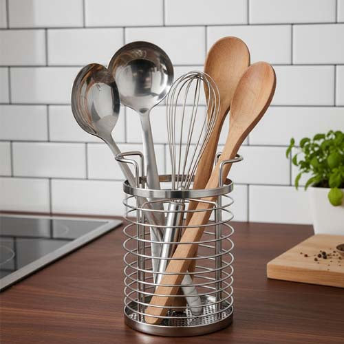 Cylindrical stainless steel spoon stand cutlery holder | Saify Homes
