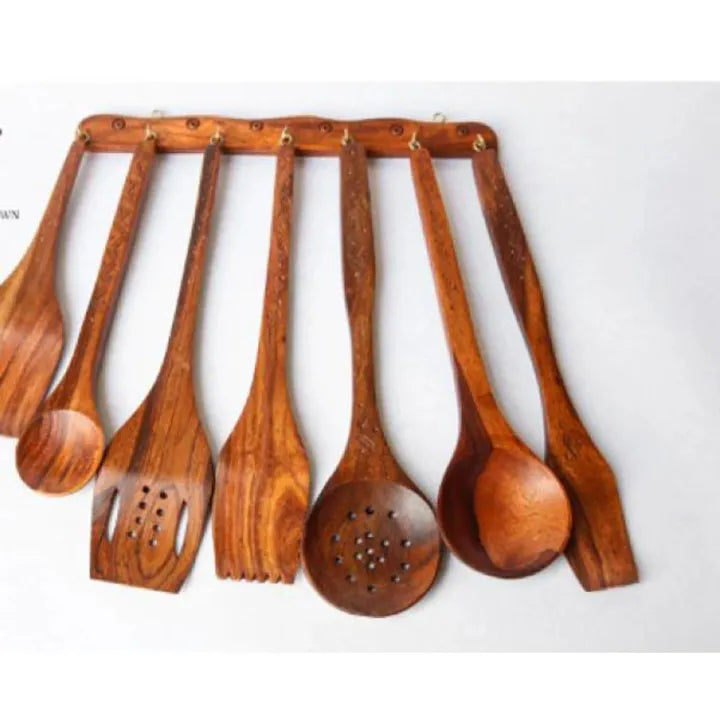 8 piece handmade wooden cooking spoon set with holder – photo 3