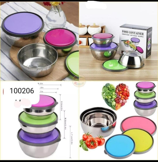 3 piece stainless steel food storage bowl set with airtight snap-on lids | Saify Homes