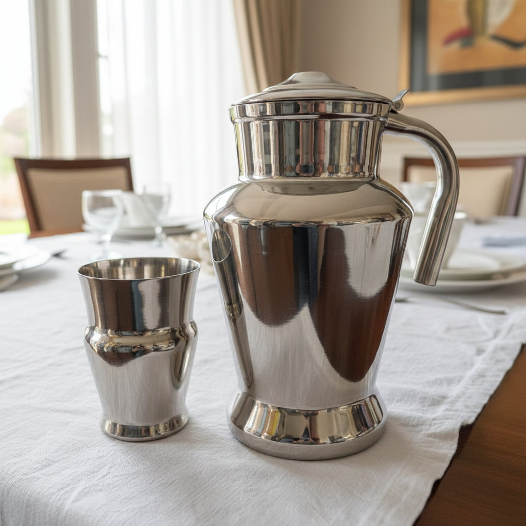 Spark design stainless steel jug and glass set - product photo | Saify Homes Pakistan