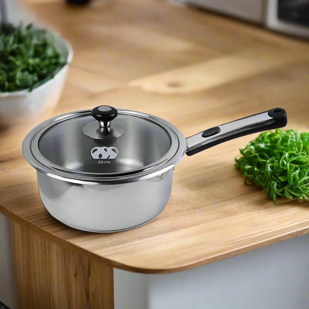 Alpha double bottom stainless steel saucepan
