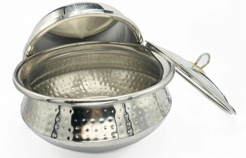 hammered chafing dish with arched handle and glass lid - view 4