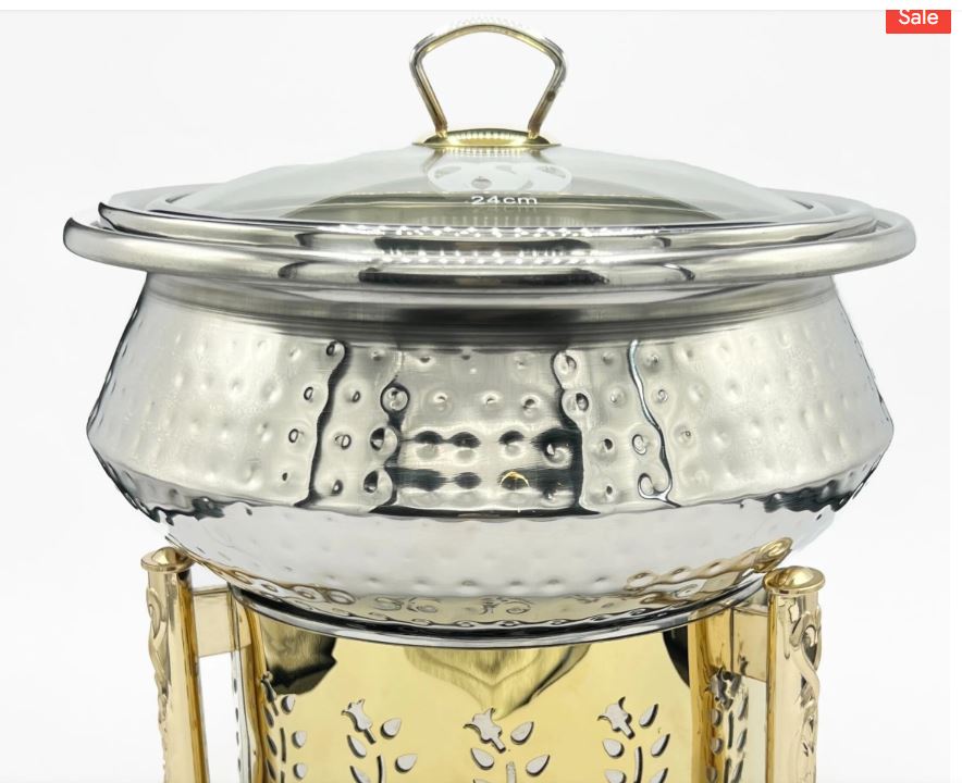 hammered chafing dish with arched handle and glass lid - view 3
