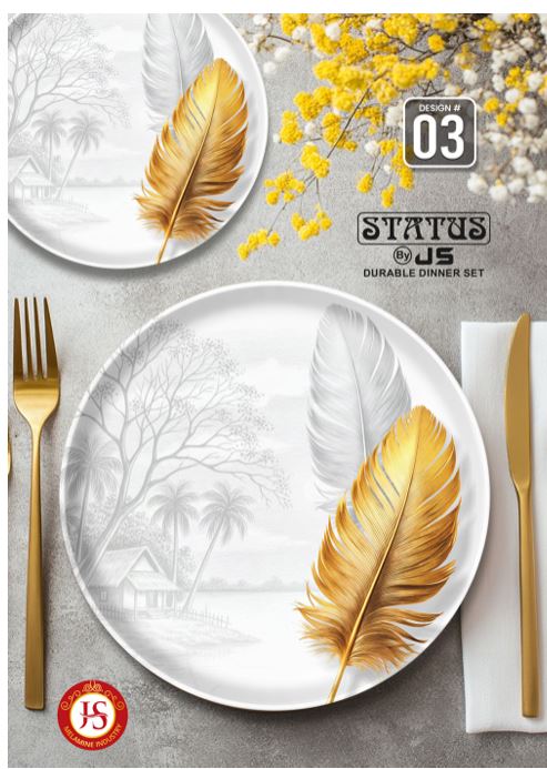 STATUS 72 Pcs  Melamine Dinner Set for 8 Persons, Crystal Coated with Glass Lid