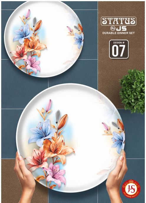 STATUS 72 Pcs  Melamine Dinner Set for 8 Persons, Crystal Coated with Glass Lid