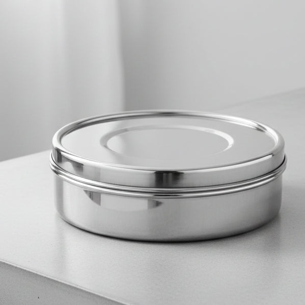 3 piece stainless steel flat round storage box set with lids – photo 2