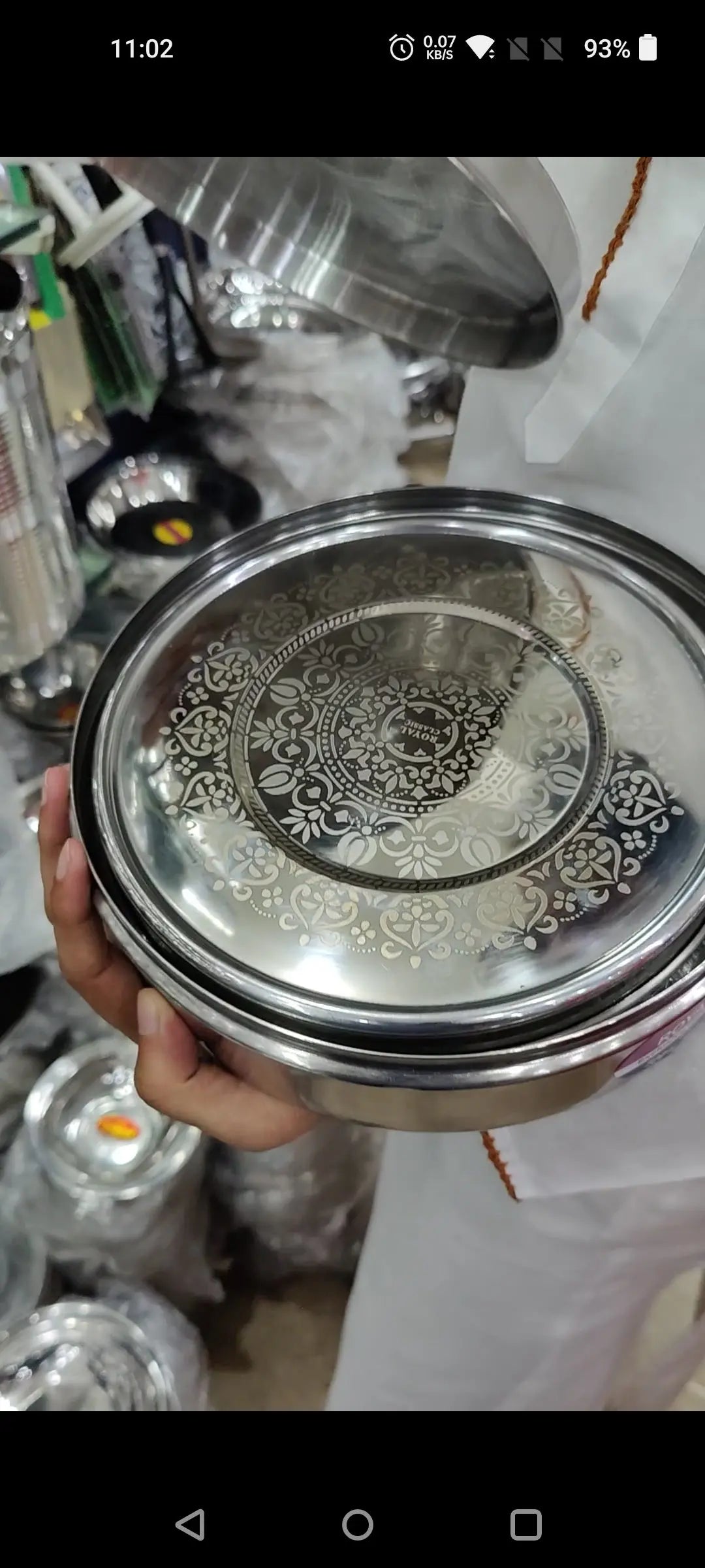 3 piece stainless steel puri dabba set with laser flower print – photo 6