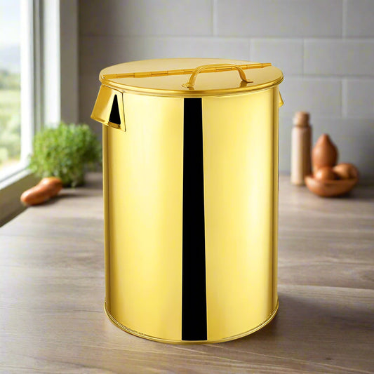 Golden stainless steel atta dabba flour stock pot | Saify Homes