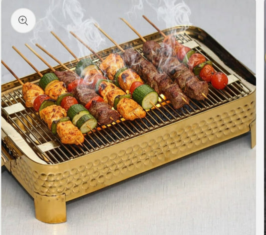 golden hammered tabletop BBQ grill