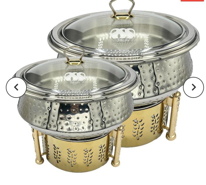 hammered chafing dish with arched handle and glass lid - view 2