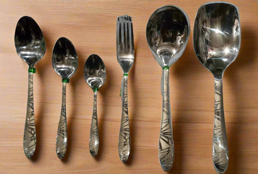 Laser print heavy 14 gauge loose cutlery spoons forks and punja | Saify Homes