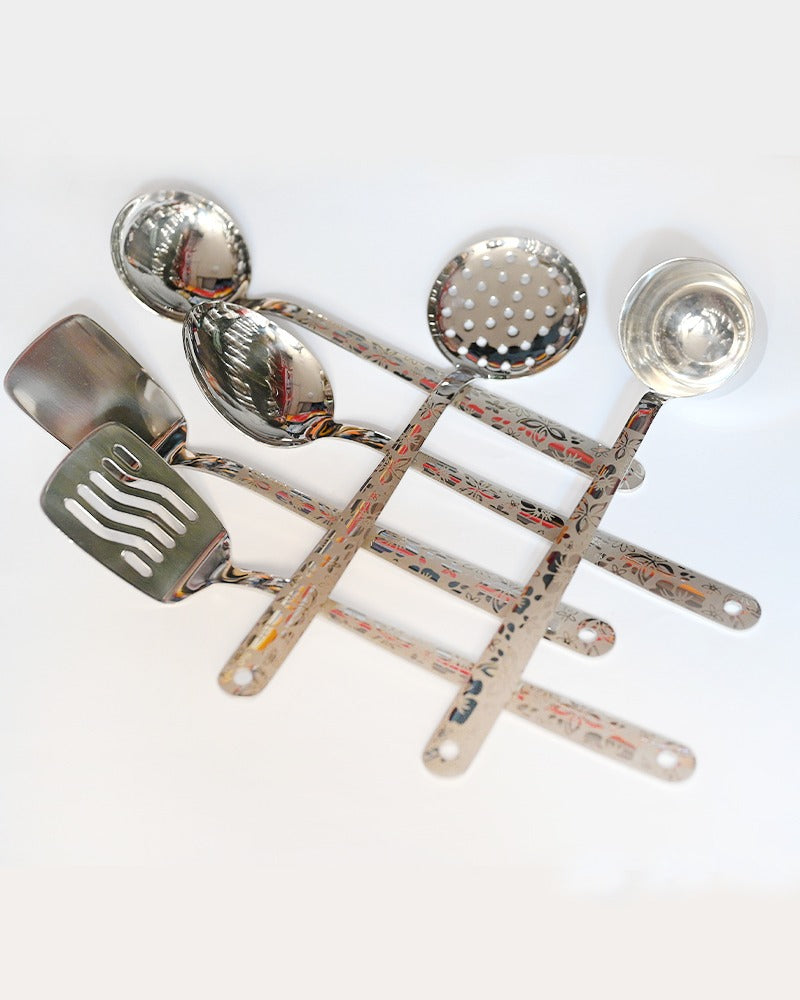 Laser print stainless steel kitchen spoon set with stand – photo 3