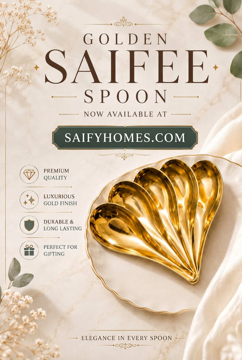 Golden Saifee gold plated stainless steel soup and dessert spoons | Saify Homes