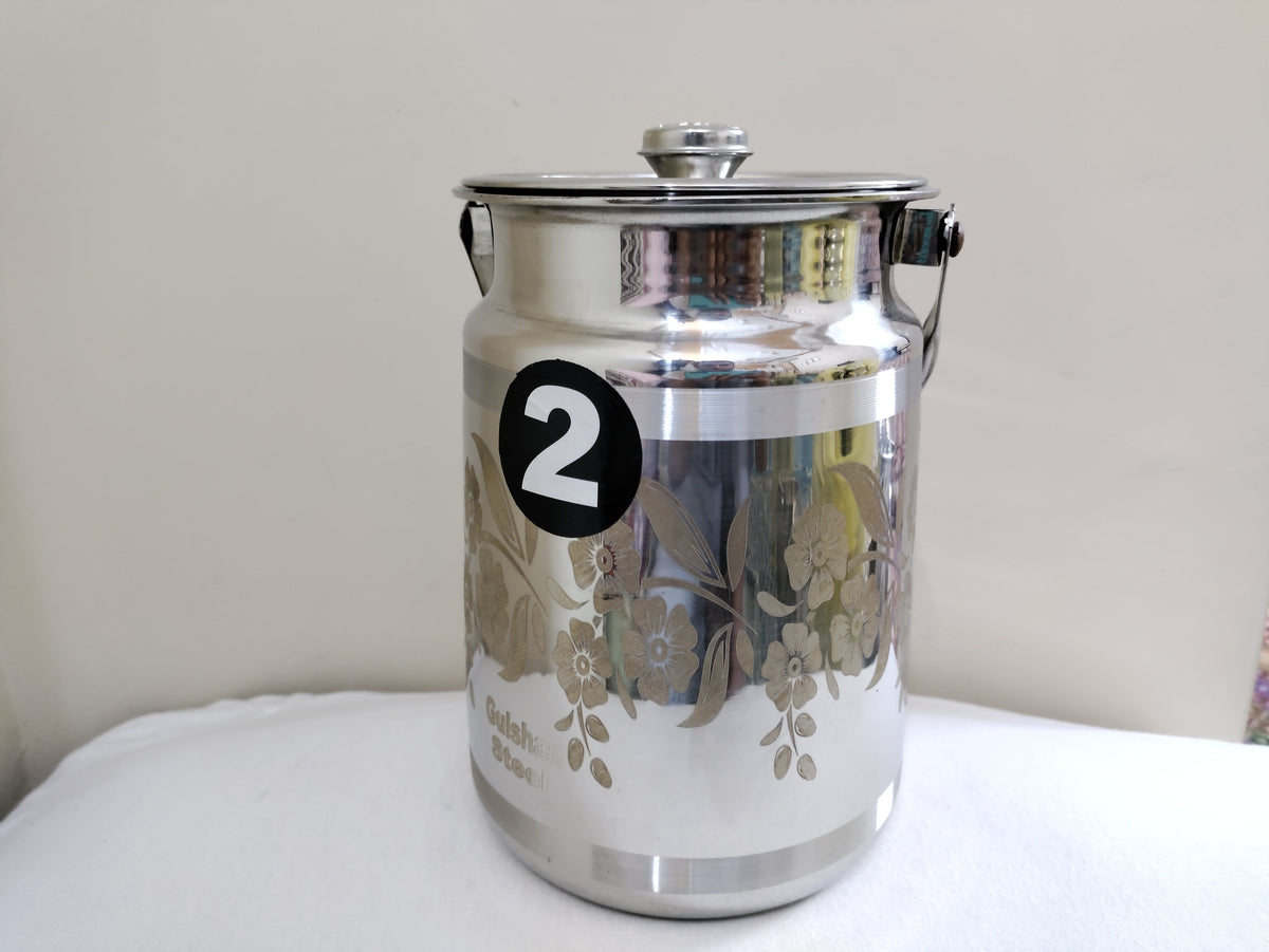 Laser flower print stainless steel milk can with domed lid and handle – photo 6