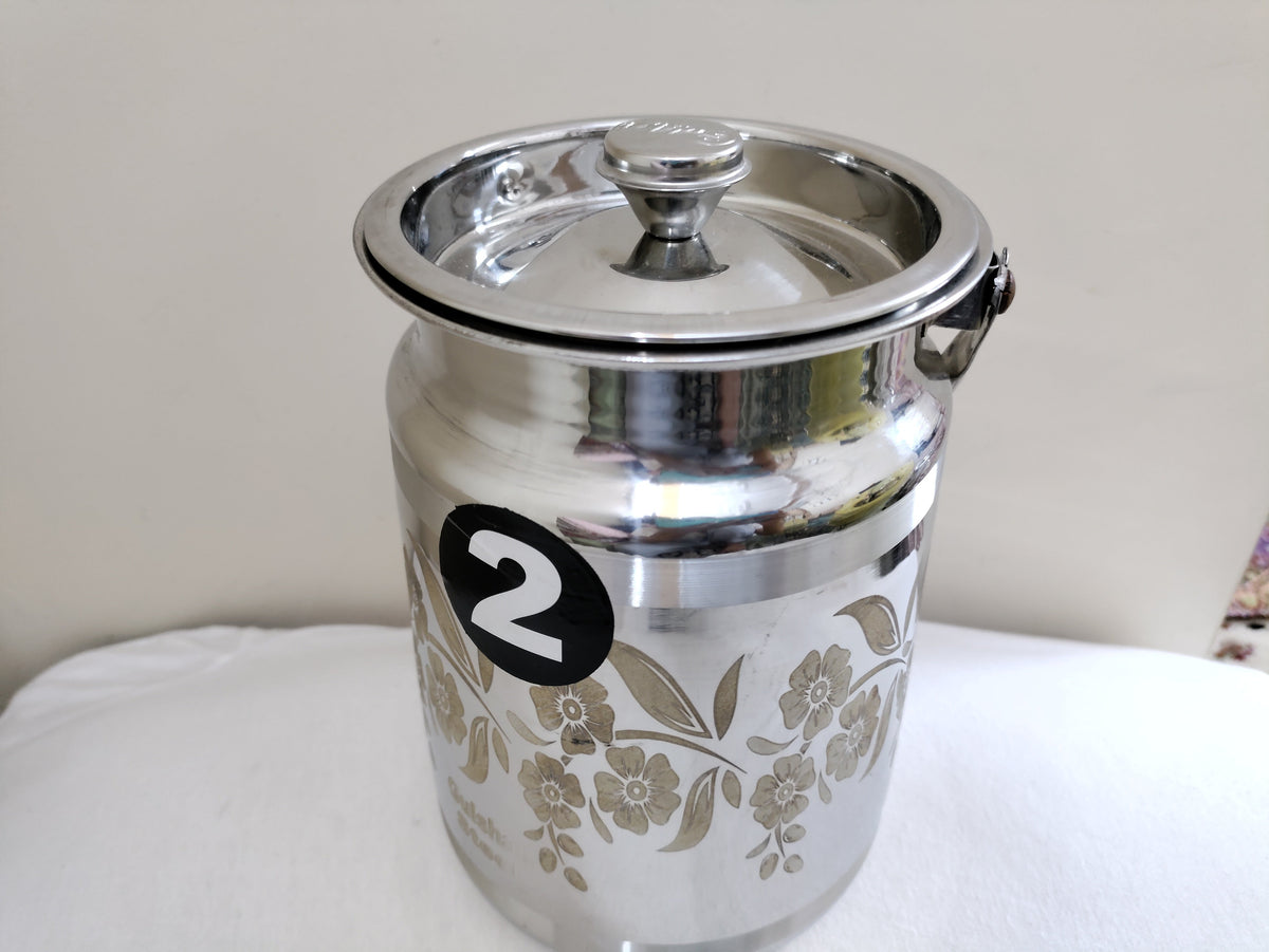 Laser flower print stainless steel milk can with domed lid and handle – photo 3