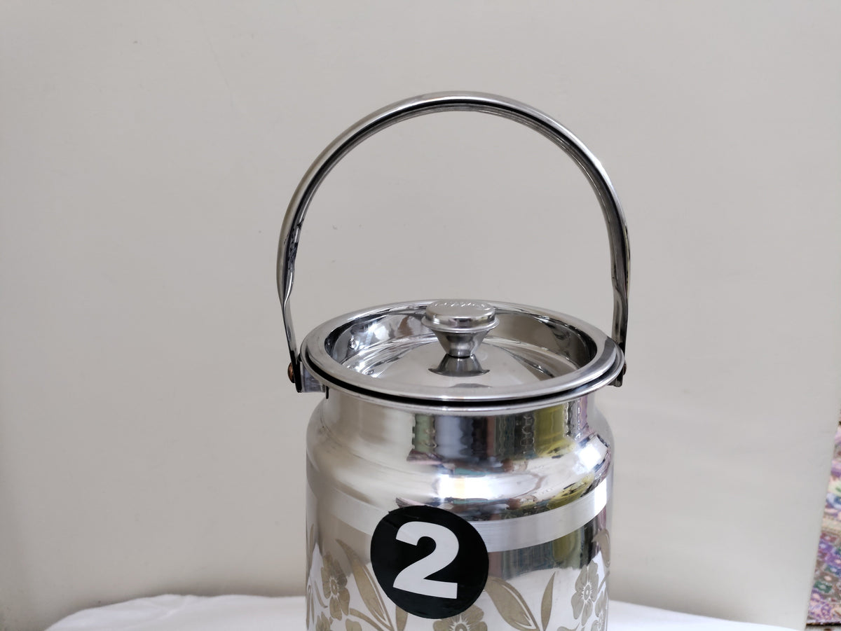 Laser flower print stainless steel milk can with domed lid and handle – photo 7