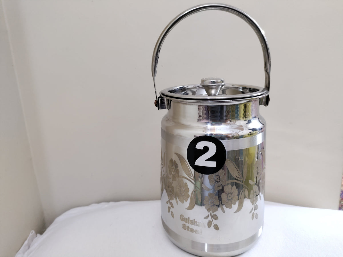 Laser flower print stainless steel milk can with domed lid and handle – photo 5