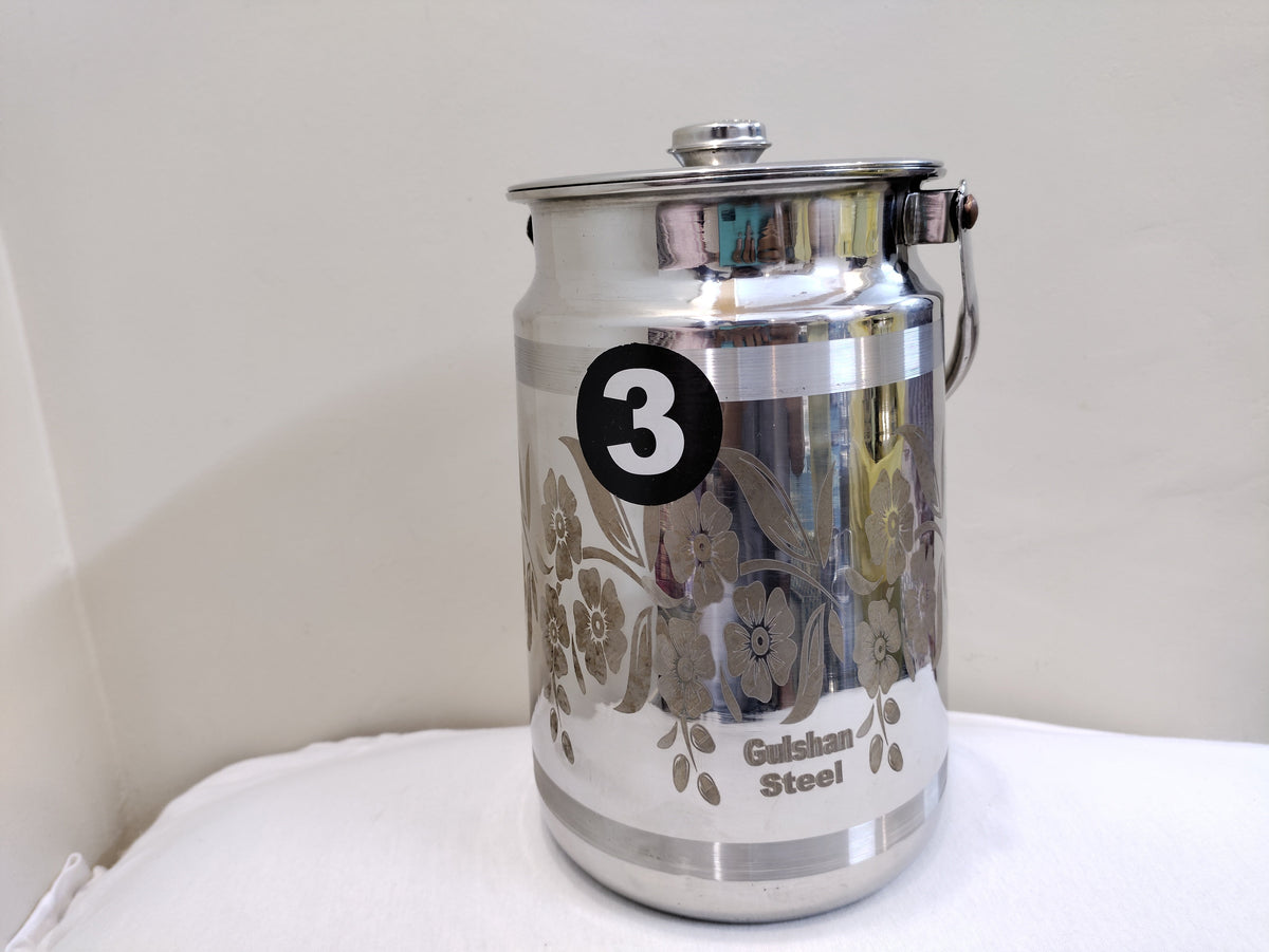 Laser flower print stainless steel milk can with domed lid and handle – photo 8