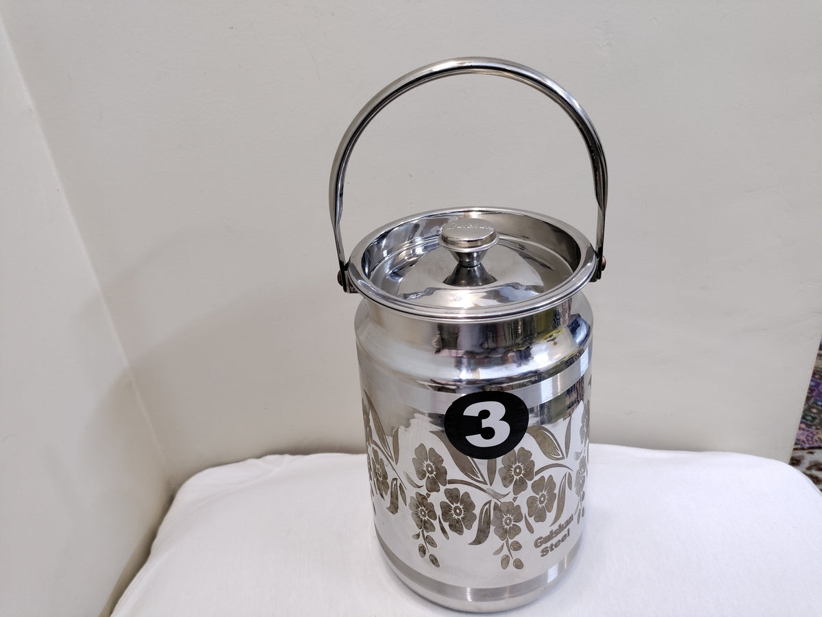 Laser flower print stainless steel milk can with domed lid and handle – photo 9