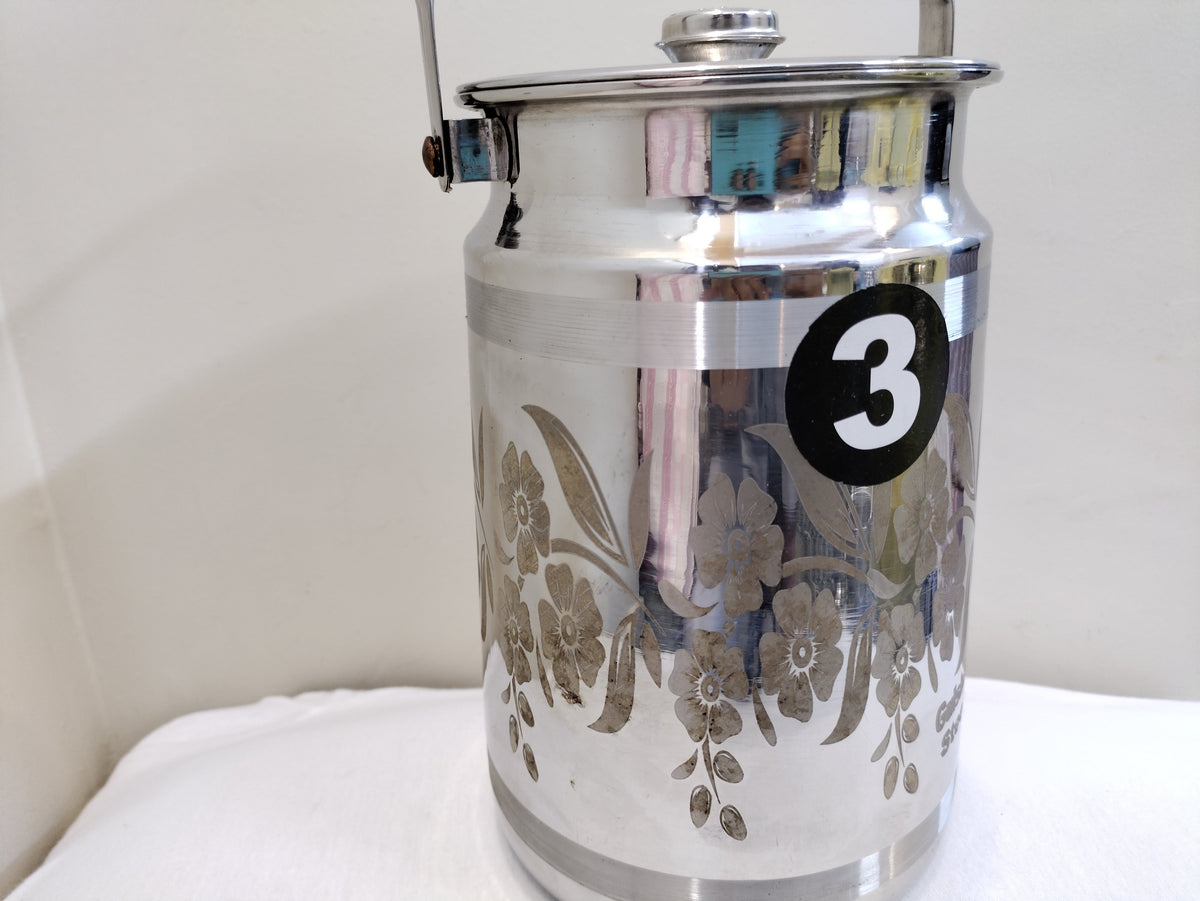 Laser flower print stainless steel milk can with domed lid and handle – photo 10