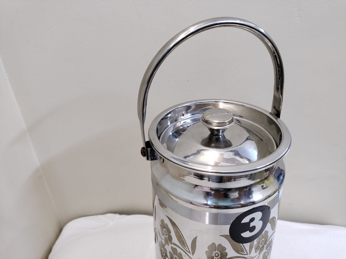 Laser flower print stainless steel milk can with domed lid and handle – photo 4