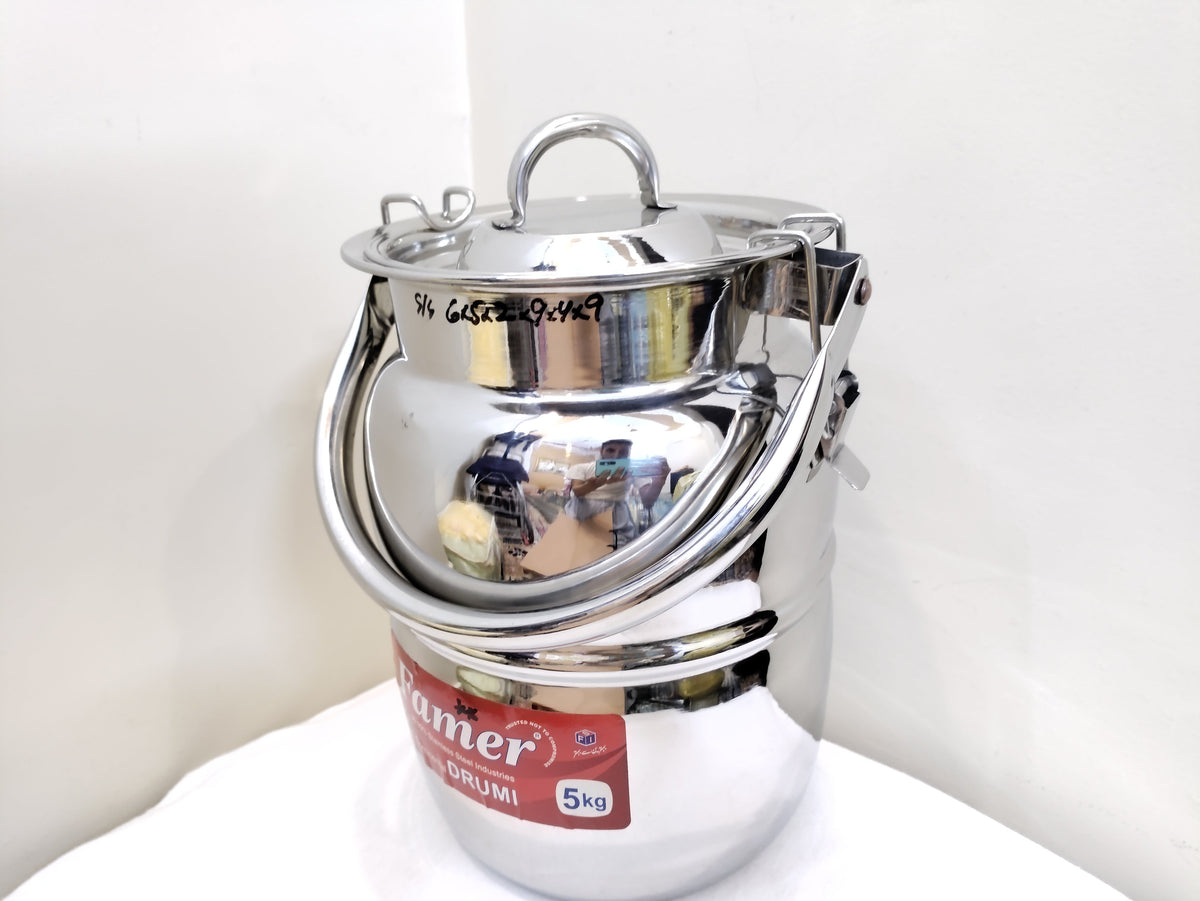 Heavy stainless steel storage drum with lockable lid and overhead handle – photo 10