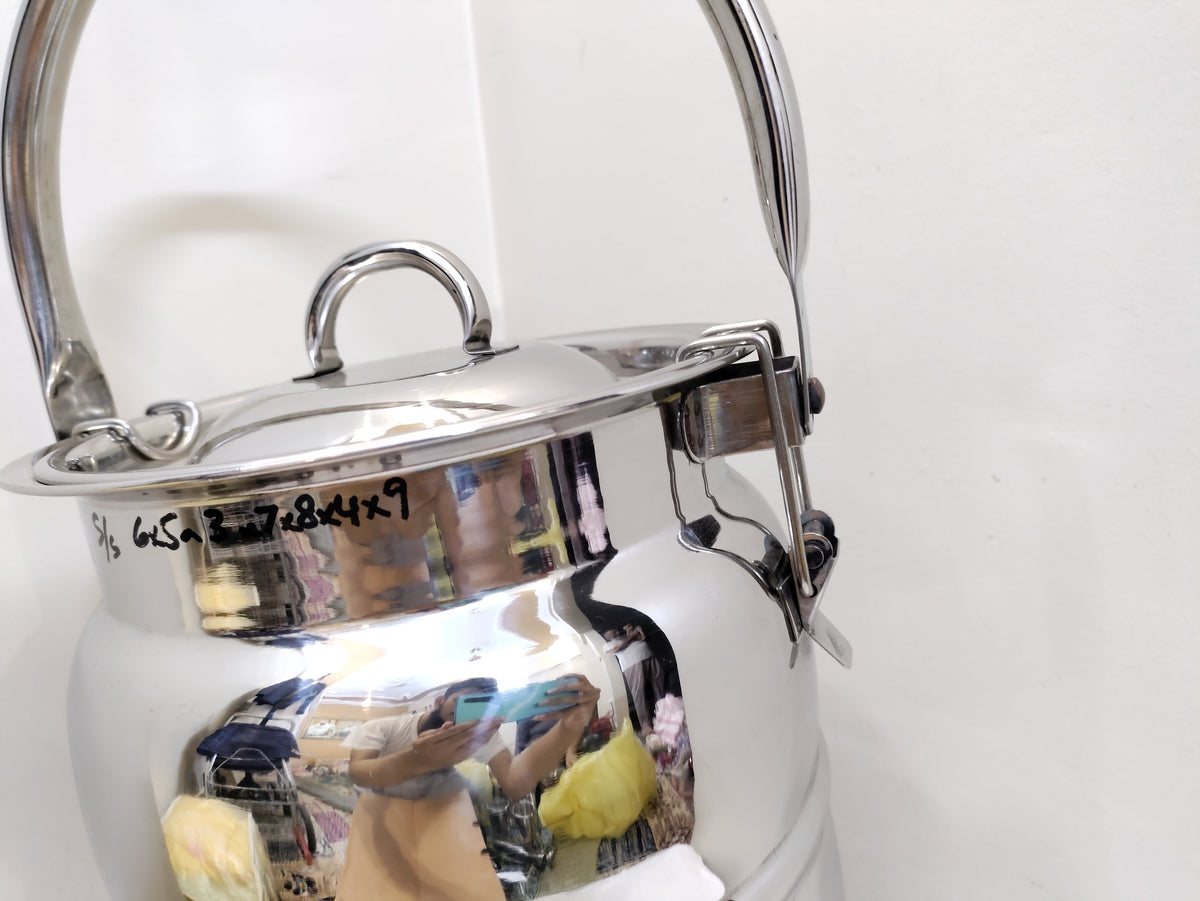 Heavy stainless steel storage drum with lockable lid and overhead handle – photo 2