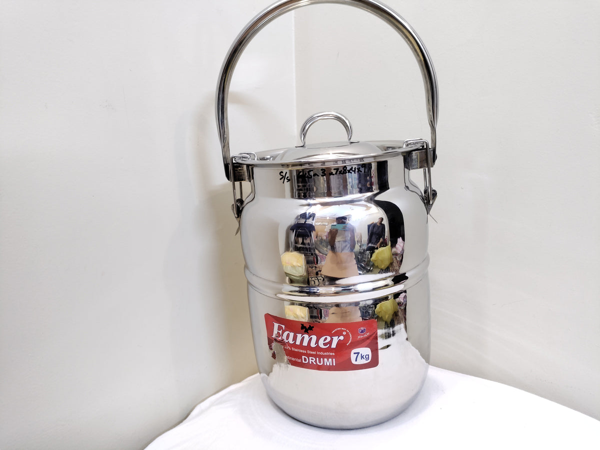 Heavy stainless steel storage drum with lockable lid and overhead handle – photo 5