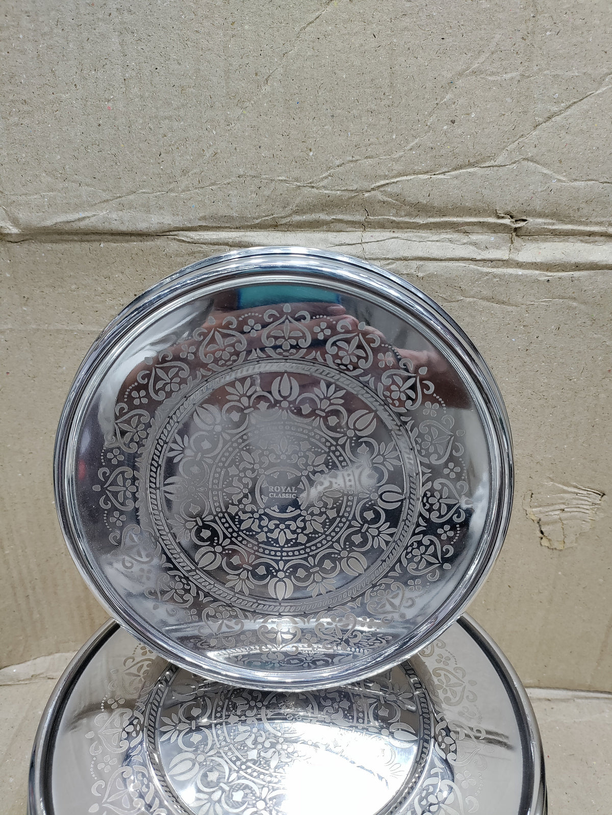 3 piece stainless steel puri dabba set with laser flower print – photo 7