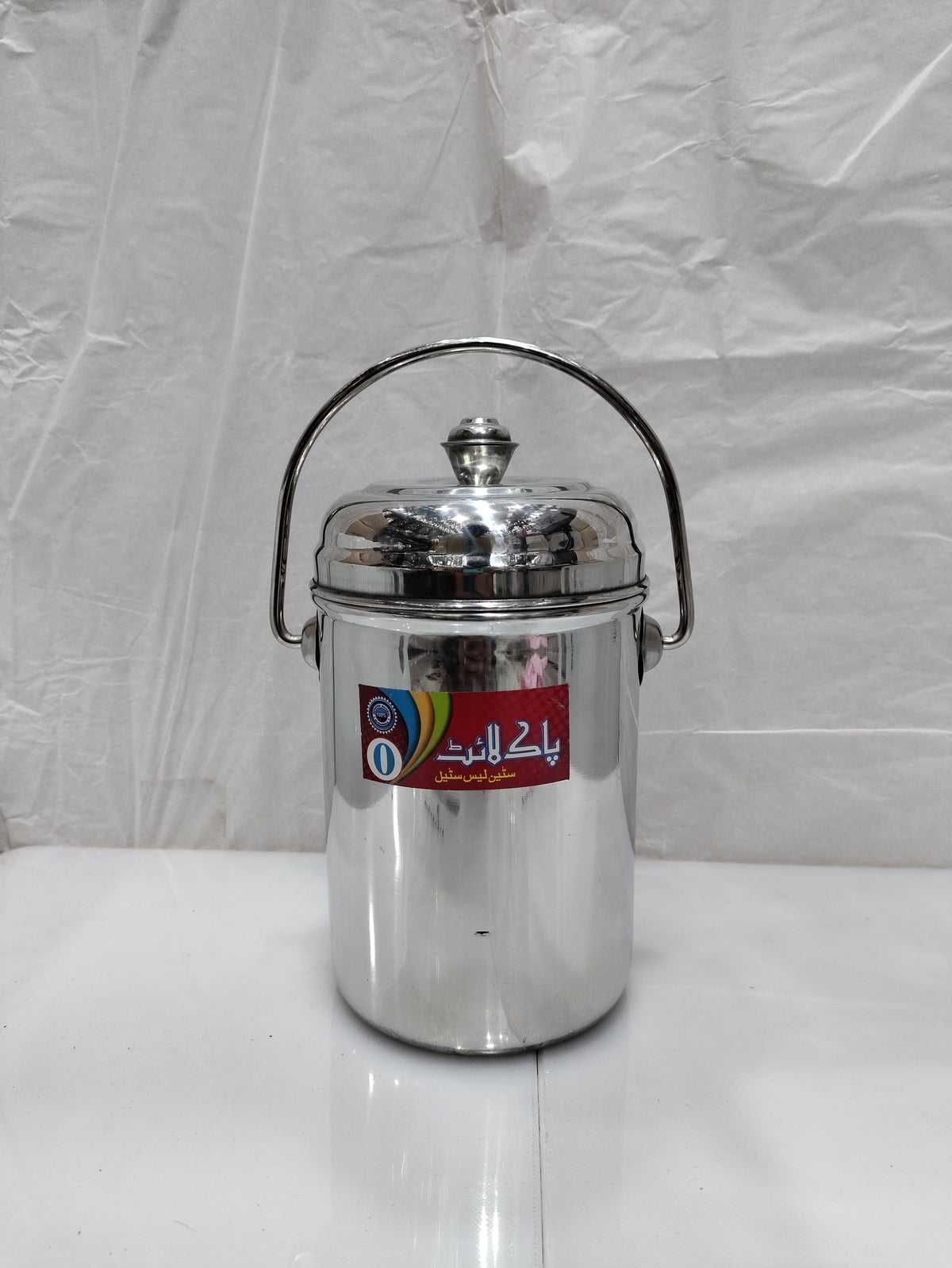 Stainless steel storage container with wire carry handle and lid – photo 7