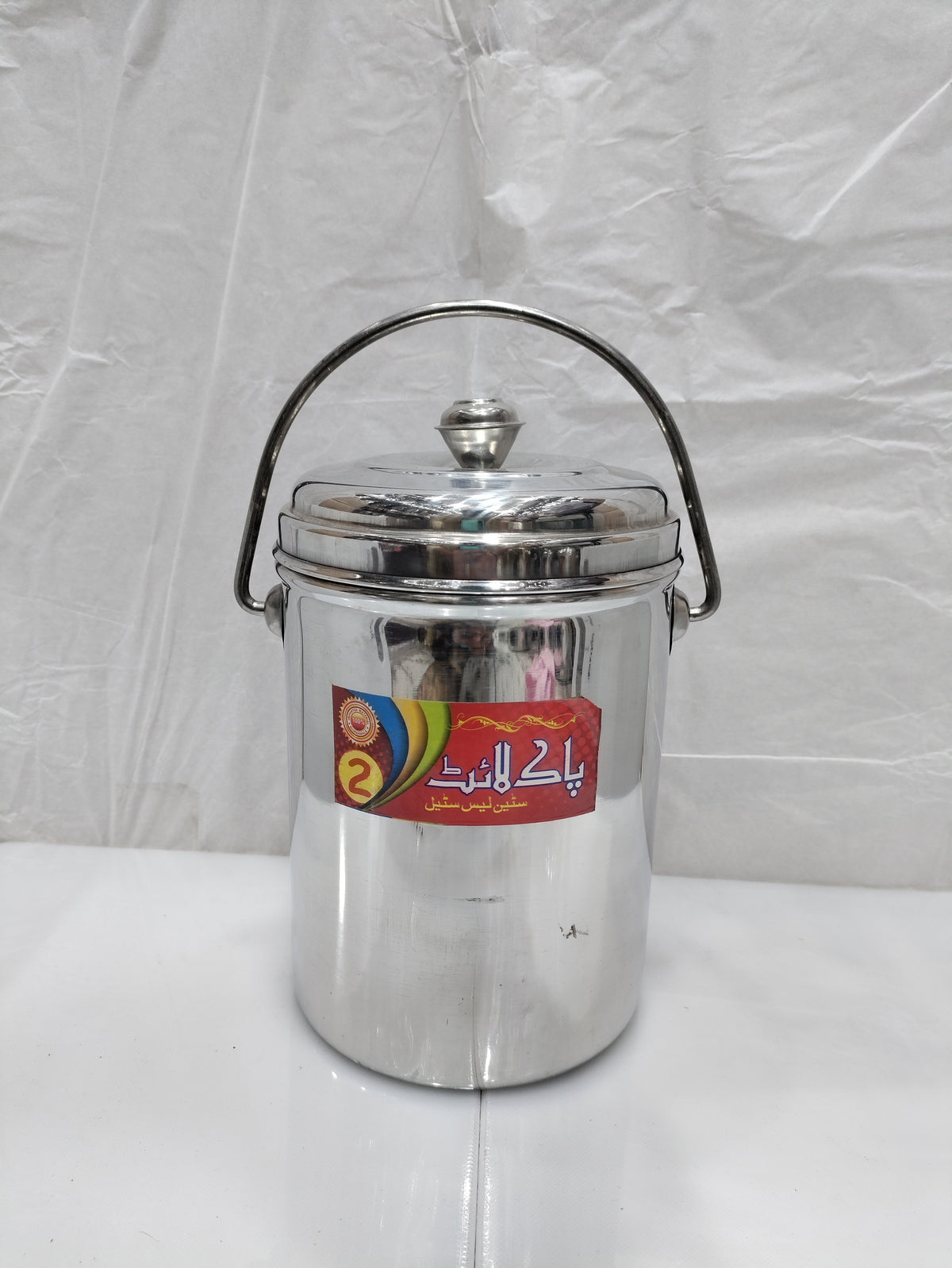 Stainless steel storage container with wire carry handle and lid – photo 4