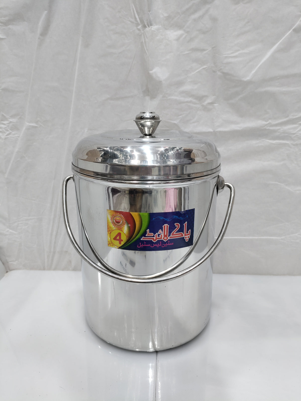 Stainless steel storage container with wire carry handle and lid – photo 5